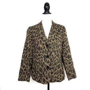 Appleseed's Tan Brown Animal Print Three Button Blazer Jacket Petite Size 12P